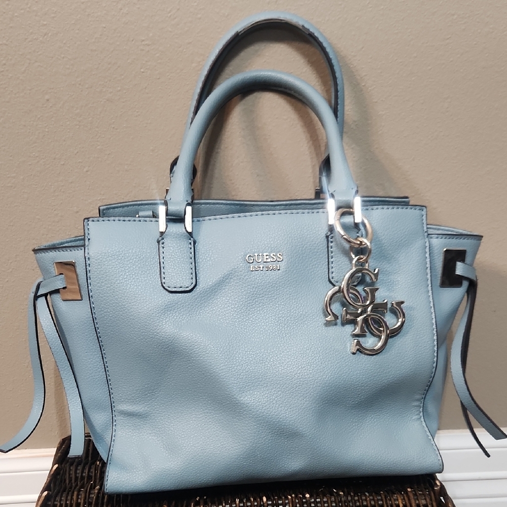 Guess Blue Satchel with Silver Hardware